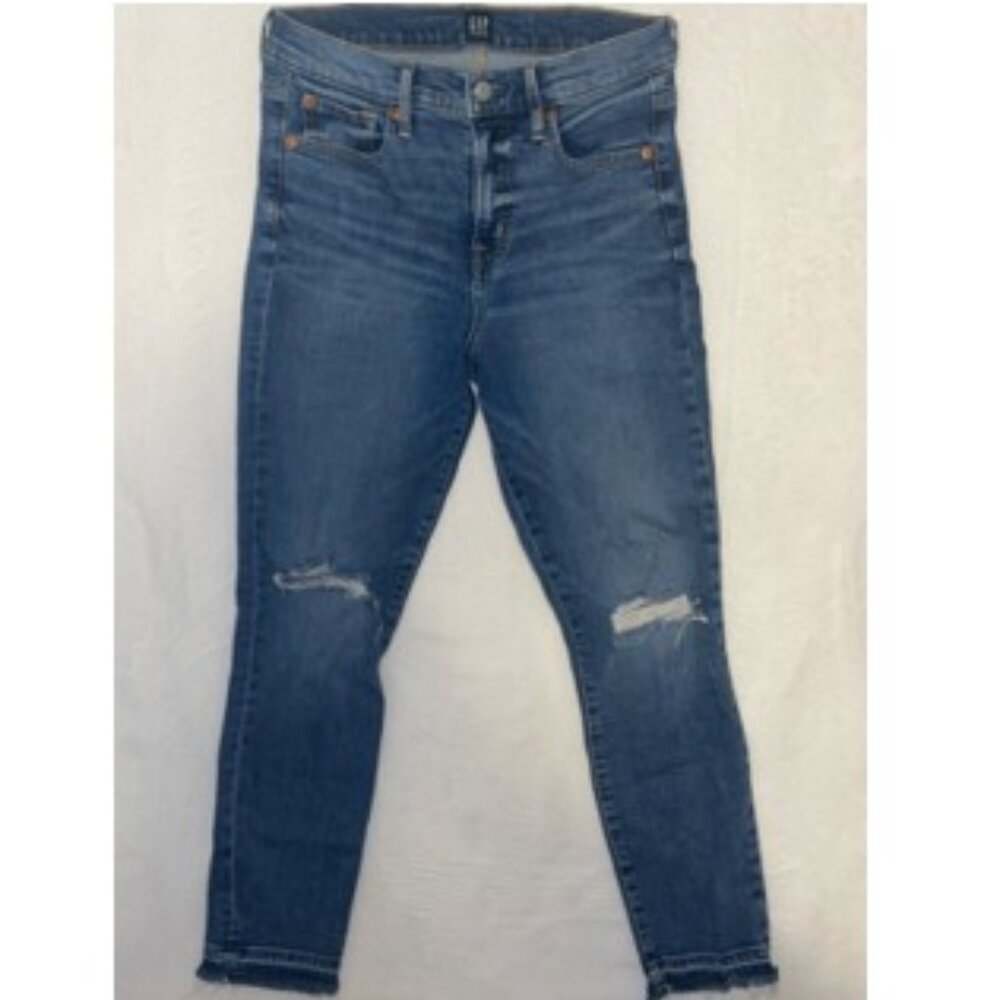 Gap Denim True Skinny Jeans Women 28x25 29R Blue Knee Rip Crop Ankle Pockets